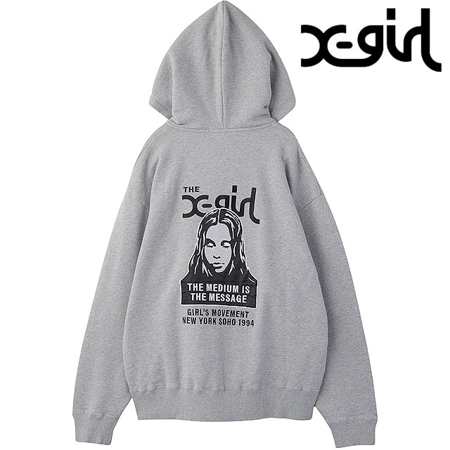 エックスガール X-girl ジップアップスウェットフーディー [105254012014 FW25] FACE PATCH AND LOGO ZIP UP SWEAT HOODIE レディース xgirl トップス スウェットパーカー アッシュ グレー 正規取扱店