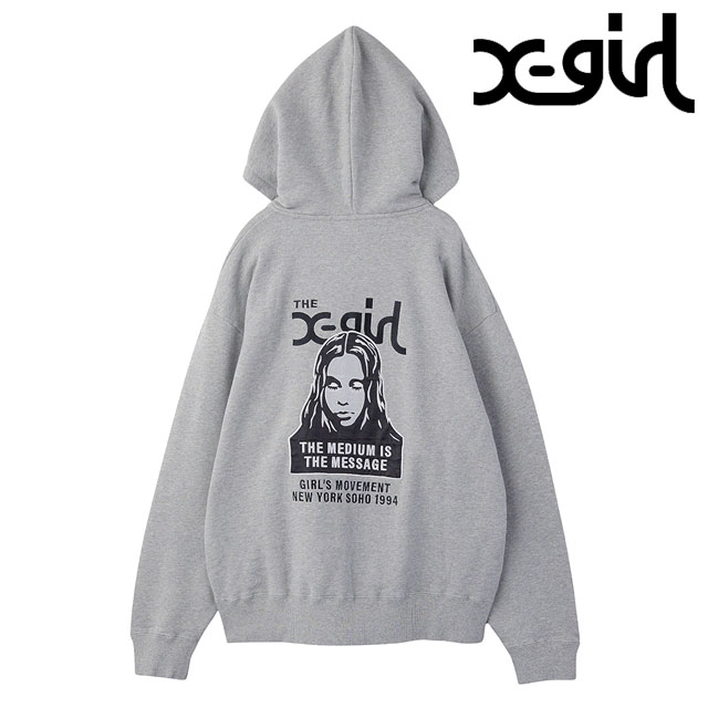 エックスガール X-girl ジップアップスウェットフーディー [105254012014 FW25] FACE PATCH AND LOGO ZIP UP SWEAT HOODIE レディース xgirl トップス スウェットパーカー アッシュ グレー 正規取扱店