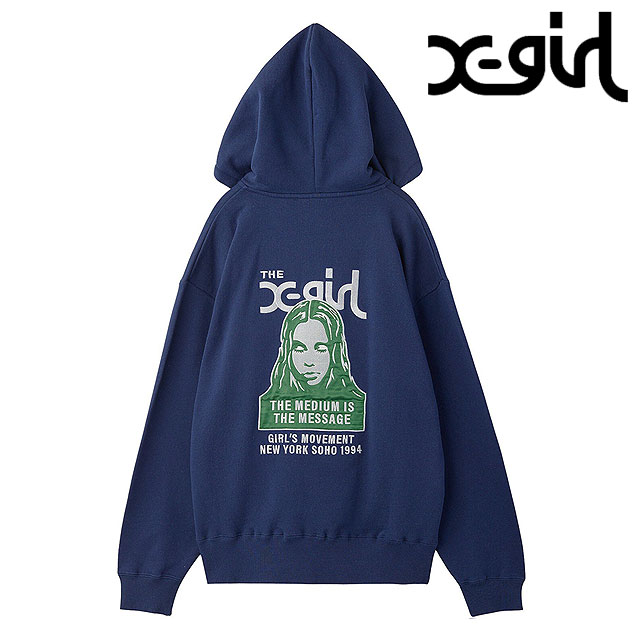 エックスガール X-girl ジップアップスウェットフーディー [105254012014 FW25] FACE PATCH AND LOGO ZIP UP SWEAT HOODIE レディース xgirl トップス スウェットパーカー ネイビー 正規取扱店