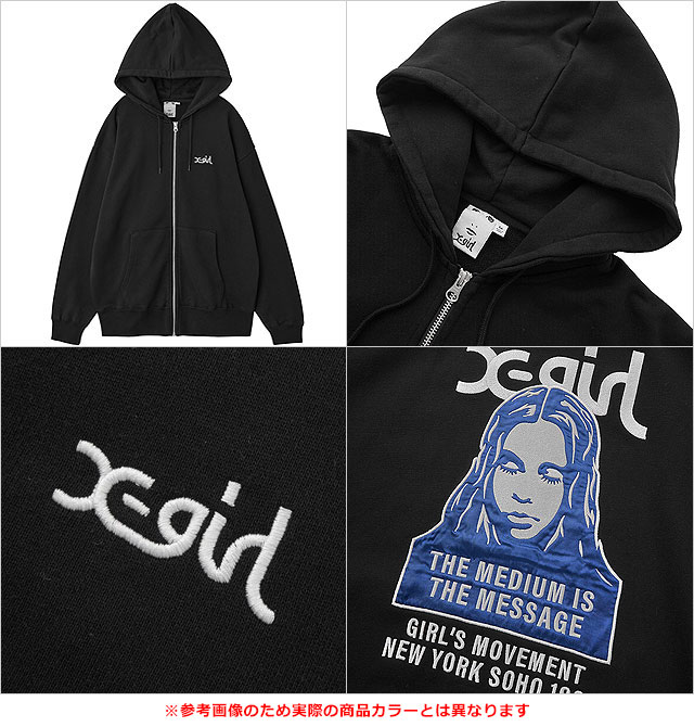 エックスガール X-girl ジップアップスウェットフーディー [105254012014 FW25] FACE PATCH AND LOGO ZIP UP SWEAT HOODIE レディース xgirl トップス スウェットパーカー ネイビー 正規取扱店