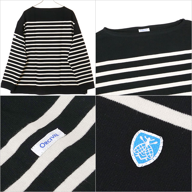 オーシバル ORCIVAL ボートネック ロングスリーブプルオーバー [#6231 FW25] BOAT NECK LONG SLEEVE P.O. メンズ トップス カットソー 長袖Tシャツ ボーダー BLACK/FLOUR 正規取扱店