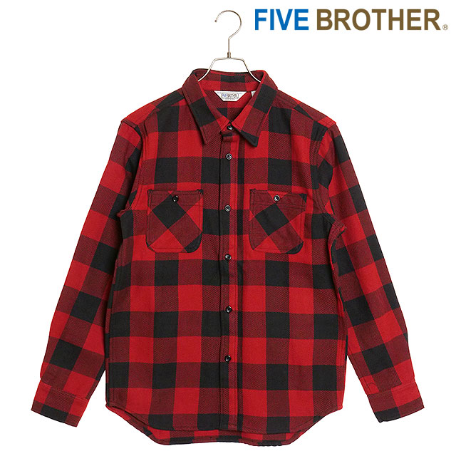 FIVE BROTHER ファイブブラザー ネルシャツ 長袖 黒 FIVEBROTHER（ファイブブラザー） ネルシャツ ヘビーフランネル 長袖