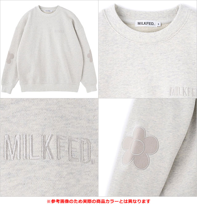 ミルクフェド MILKFED. フラワーエルボーパッチ スウェットトップ