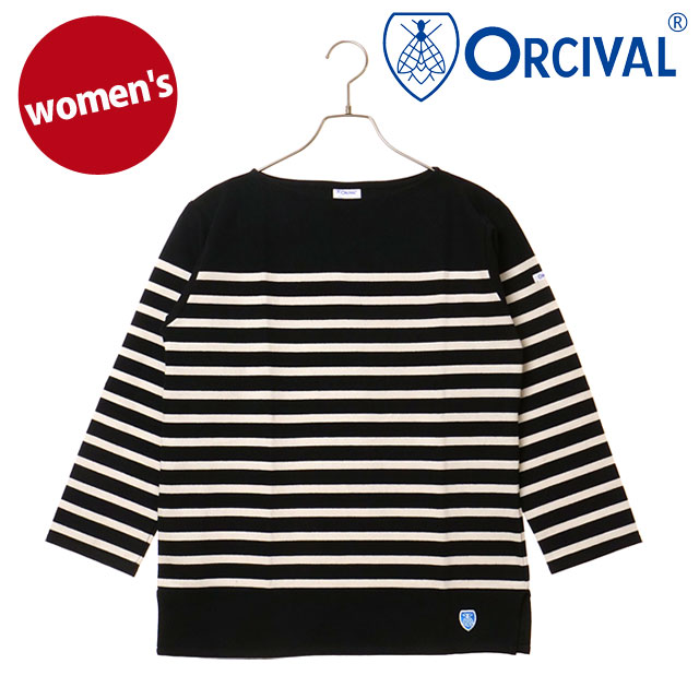 オーシバル ORCIVAL ボートネック ロングスリーブプルオーバー [#6803 FW25] BOAT NECK L/S P.O. フランス製 レディース トップス カットソー 長袖Tシャツ ボーダー BLACK/FLOUR 正規取扱店