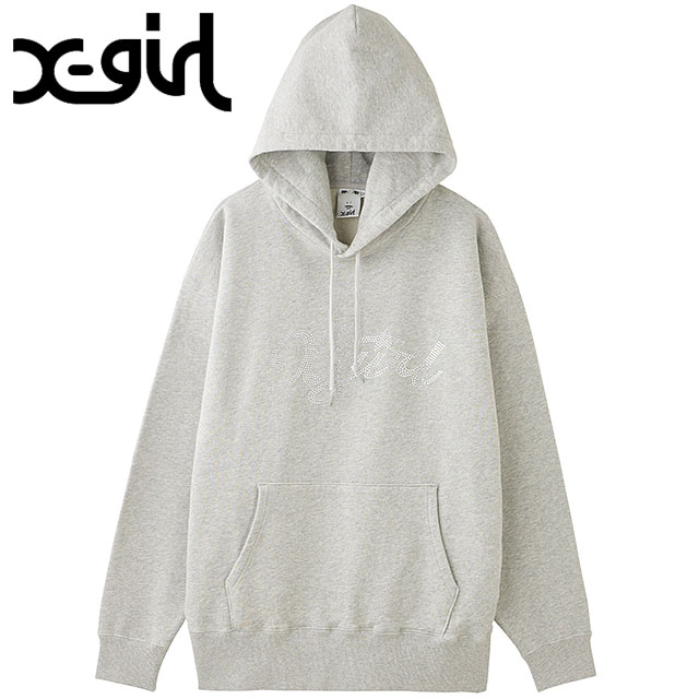 【SALE】エックスガール X-girl ラインストーンスター カーシヴロゴ スウェットフーディー [105244012014 FW24WINTER] RHINESTONE STAR CURSIVE LOGO SWEAT HOODIE レディース トップス プルオーバー ASH 正規取扱店【ts】