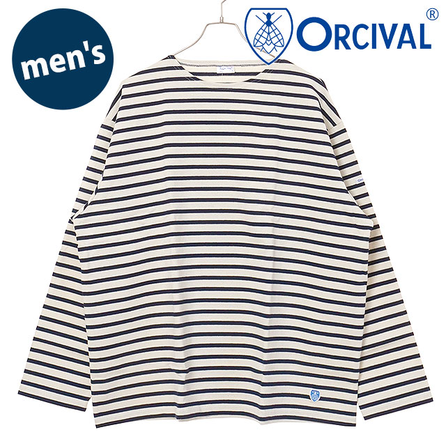 オーシバル ORCIVAL クルーネック ロングスリーブプルオーバー [#B473 SS25] CREW NECK L/S P.O. メンズ トップス カットソー 長袖Tシャツ ボーダー ECRU/MARINE 正規取扱店 オーシバル ORCIVAL クルーネック ロングスリーブプルオーバー [#B473