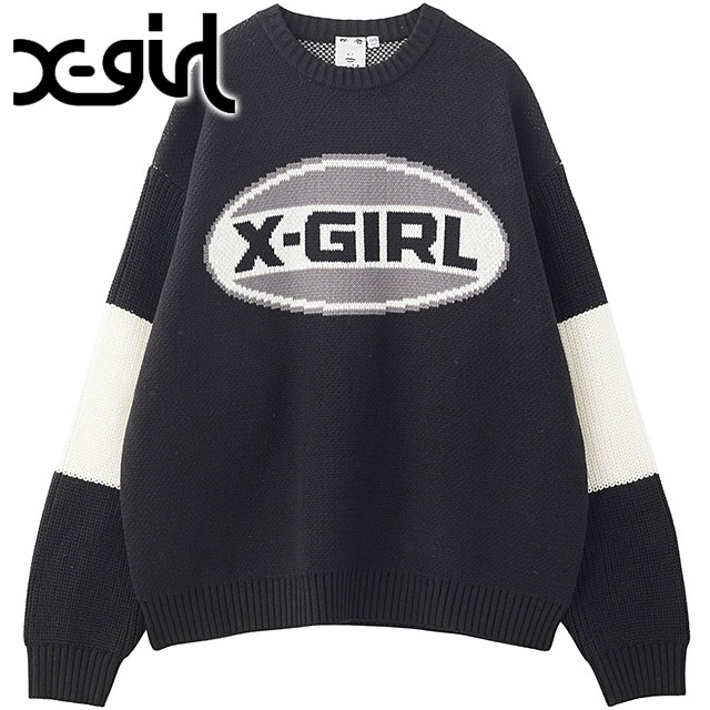 SALEۥå X-girl Х顼Х 㥬ɥ˥åȥȥå [105244015005 FW24WINTER] BICOLOR OVAL LOGO JACQUARD KNIT TOP ǥ ȥåץ  BLACK 谷Źts