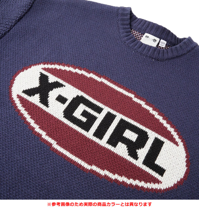 SALEۥå X-girl Х顼Х 㥬ɥ˥åȥȥå [105244015005 FW24WINTER] BICOLOR OVAL LOGO JACQUARD KNIT TOP ǥ ȥåץ  BLACK 谷Źts