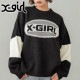 SALEۥå X-girl Х顼Х 㥬ɥ˥åȥȥå [105244015005 FW24WINTER] BICOLOR OVAL LOGO JACQUARD KNIT TOP ǥ ȥåץ  BLACK 谷Źts