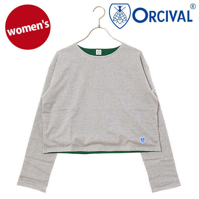 オーシバル ORCIVAL ボートネック ロングスリーブプルオーバー [OR-C0495-BXM FW25] BOAT NECK L/S PULLOVER レディース トップス カットソー 長袖Tシャツ ボーダー GREY-STRIPE/GREEN 正規取扱店