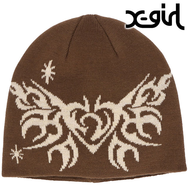 å X-girl ȥ饤Х Хե饤 㥬ɥӡˡ [105251051003 SS25] TRIBAL BUTTERFLY JACQUARD BEANIE 󥺡ǥ Xgirl ˹ ˥å˹ ˥åȥå BROWN ڥ᡼