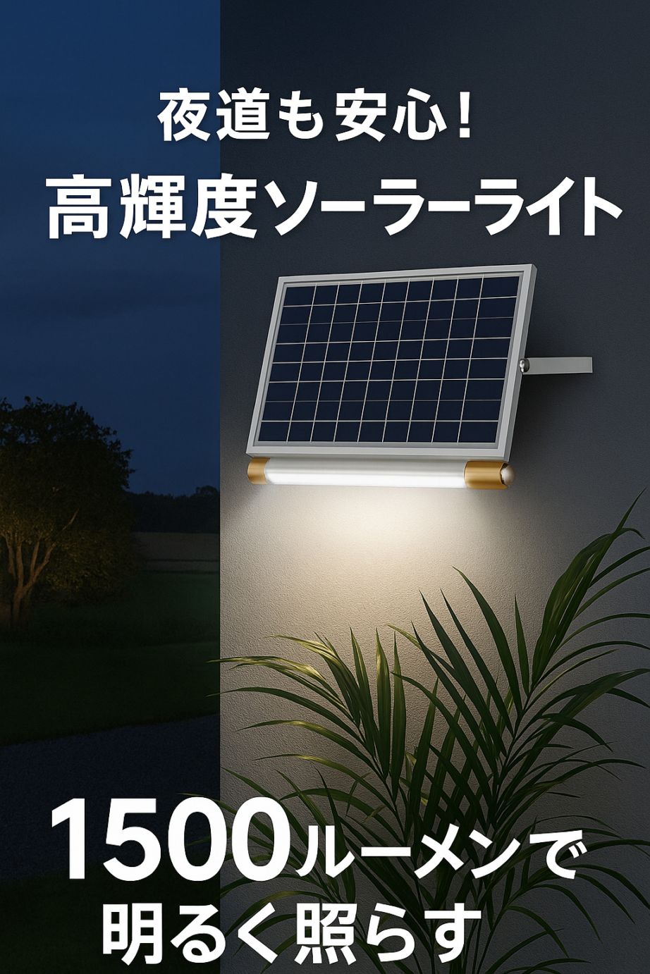 ソーラーライト屋外 ソーラーライト庭【1500ルーメン・最大18ヵ月保証！】msm-T12-200 パネル分離型 ソーラーライト 蛍光灯型 ライト ガーデンライト 防犯 ガレージ 勝手口 屋外 庭 デッキ 防水