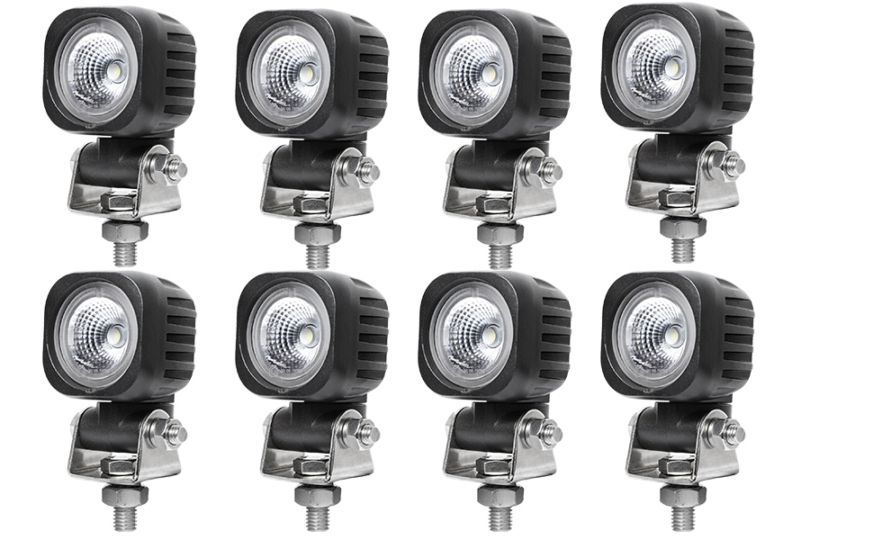 ワークライト LED 12V 24V対応 【10W】 高輝度 作業灯 【8台セット】 防水 防塵 耐久性抜群 トラック 重機 建設機械向け 小型 丸型 角型 最大14ヵ月保証 高耐久 オフロード対応 強力照射 LED投光器 MSM-N609/N610