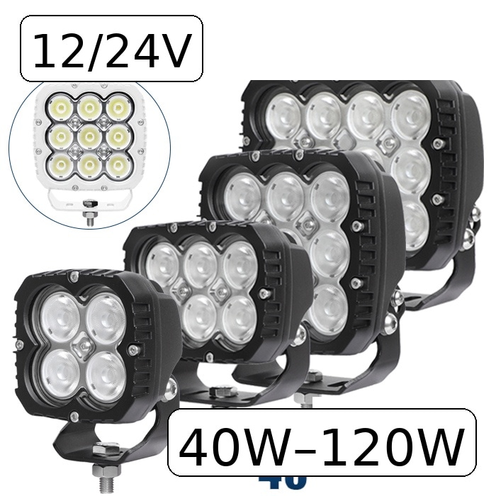 LED作業灯 12V 24V対応 40W 60W 90W 120W ワークライト 防水 防塵 高輝度 広角 拡散 1年保証 ホワイト ブラック 船舶 トラック 重機