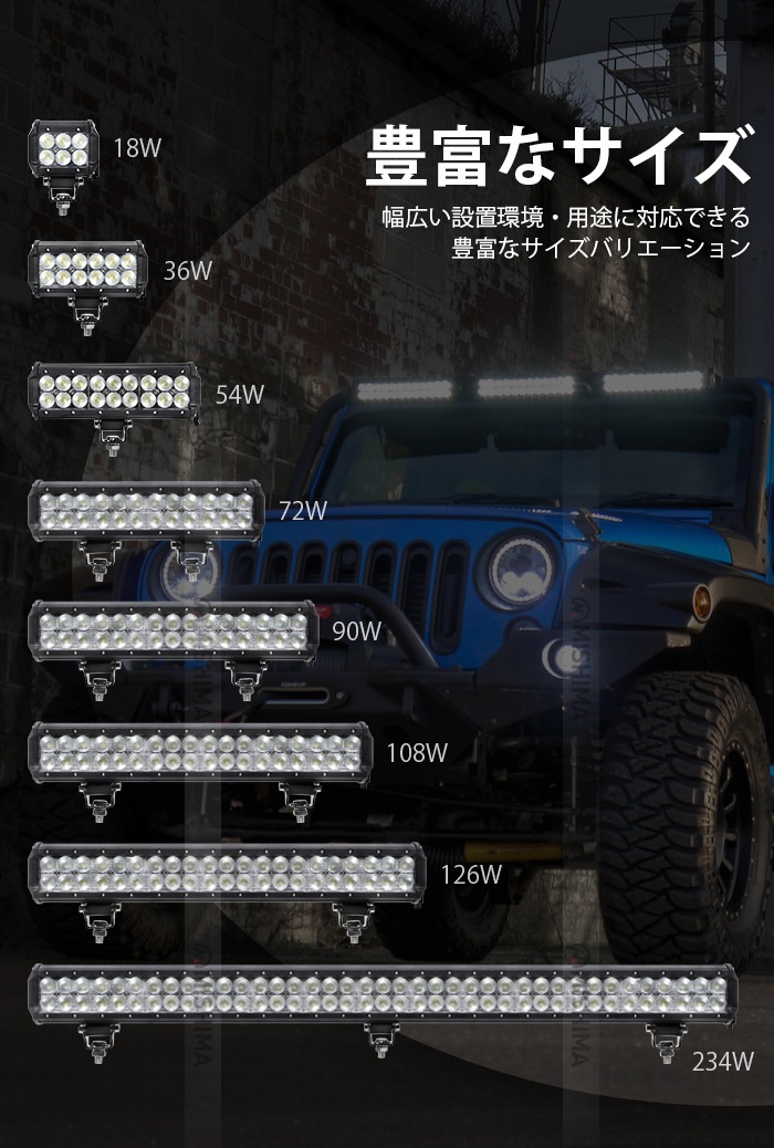 LEDライトバー 作業灯/投光器/サーチライト 【90W・防水・防塵