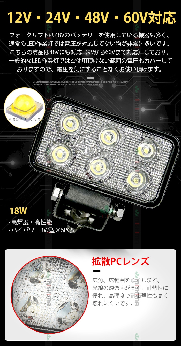 LED作業灯 【10台セット】 18W×10 12V～60V対応 msm-1518p IP67防水