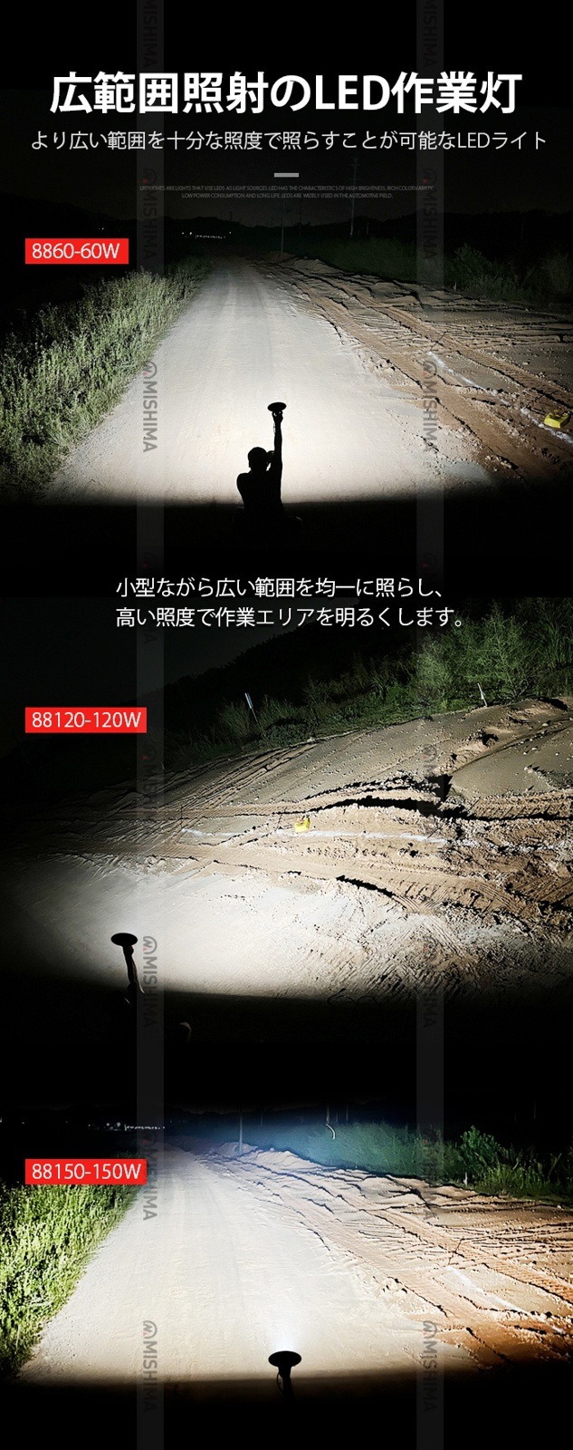 【60W/120W/150W/160W選択可】高輝度LED作業灯 OSRAM製チップ搭載 12V/24V兼用 10V-30V対応 防水 広角照射 EMC対策 6000K ホワイト発光 船舶/建機/農機/トラック/アウトドア用 補助灯 デッキライト 投光器 角度調整ブラケット付 最大14ヶ月保証 msm-88R