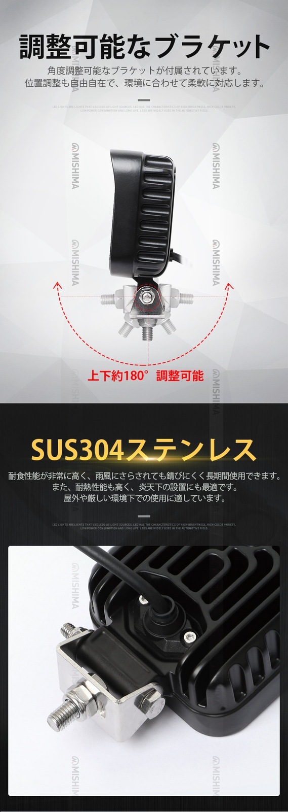 20W LED作業灯【1台】 広角照射 12V/24V兼用 防水IP67 EMC対応 アルミボディ msm-6420　ステンレスステー トラック 重機 建設機械 農業機械 船舶 デッキライト 小型/標準2モデル選択可