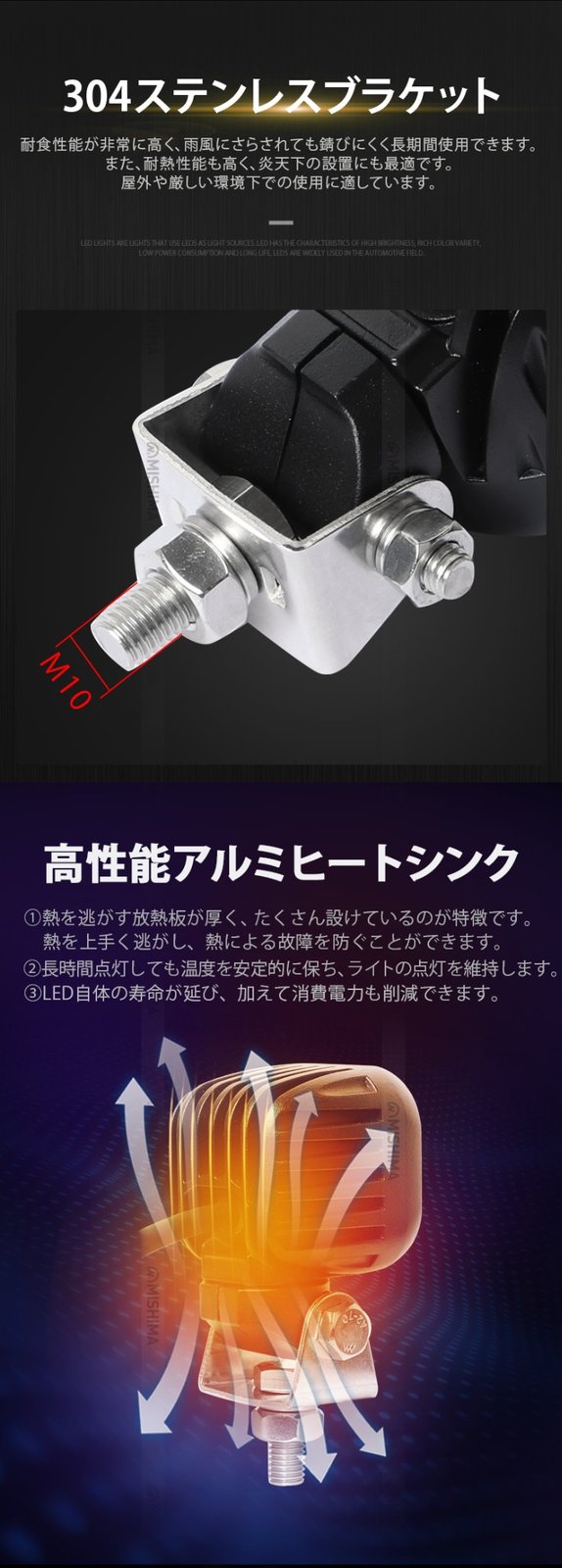 防振 LED作業灯 12V 24V対応 【10W】 高輝度 ワークライト 【4台セット】 防水 防塵 耐久性抜群 トラック フォークリフト 建設機械向け 小型 丸型 角型 最大14ヵ月保証 高耐久 オフロード対応 強力照射 投光器 MSM-N609/N610