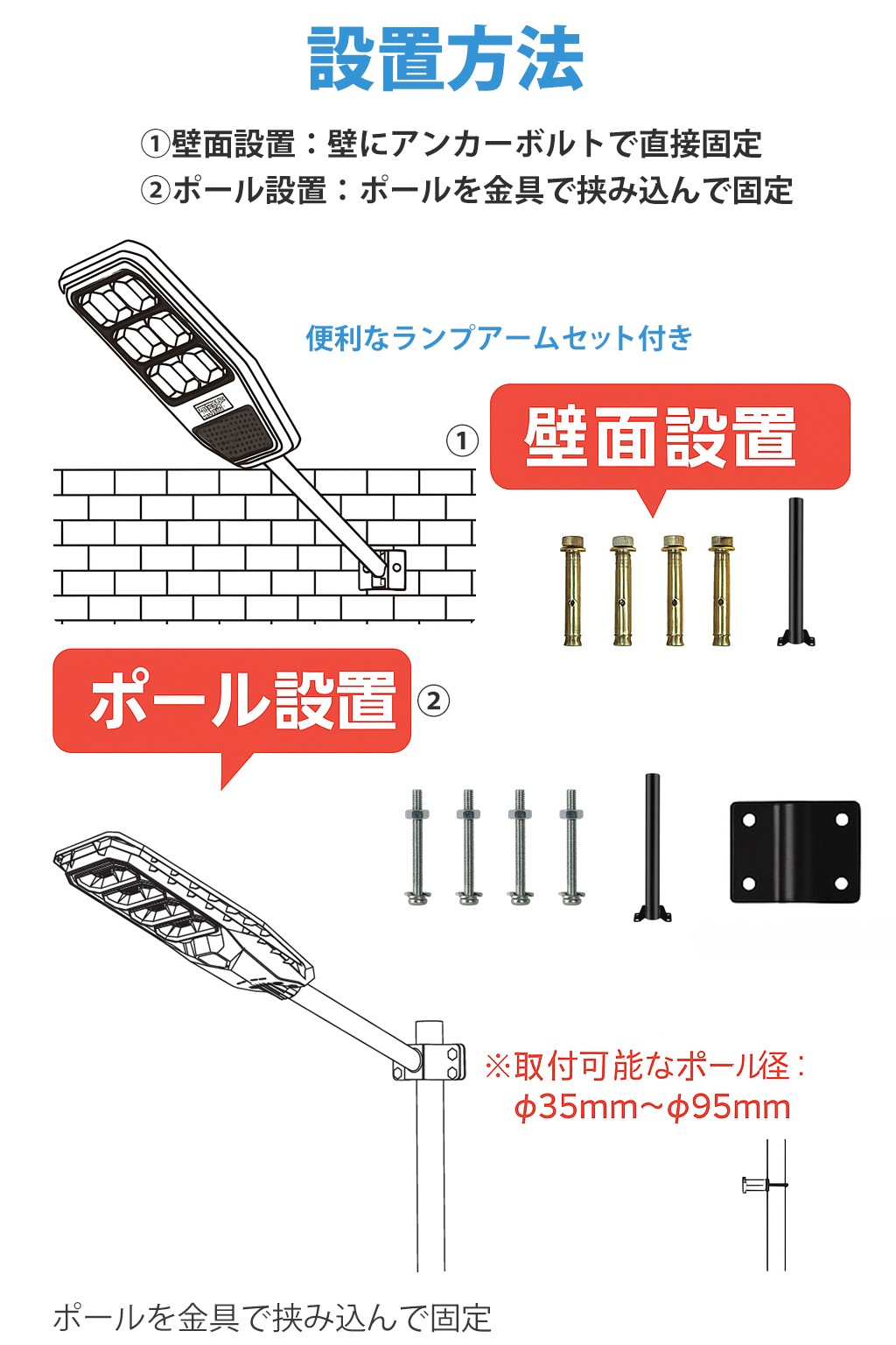 街灯ソーラー式 街灯led 街灯照明【1573ルーメン・100