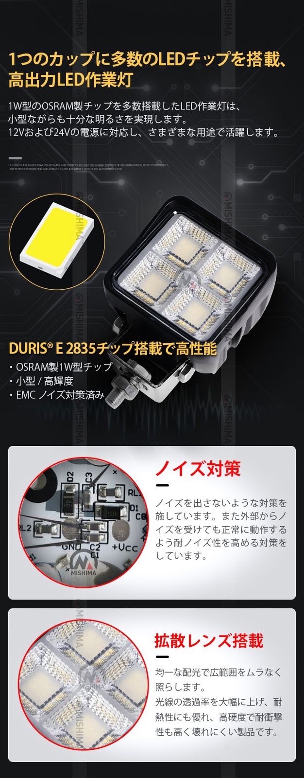 作業灯LED 144W OSRAM製 高効率 12V/24V両対応 災害備蓄/建設/農業用