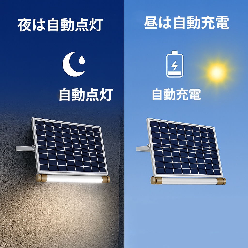 LED ソーラーライト 屋外 防水【600ルーメン最大18ヵ月保証!】msm-T12 パネル分離型 ソーラーライト 蛍光灯型 ライト ガーデンライト 防犯 ガレージ 勝手口 屋外 庭 デッキ 防水