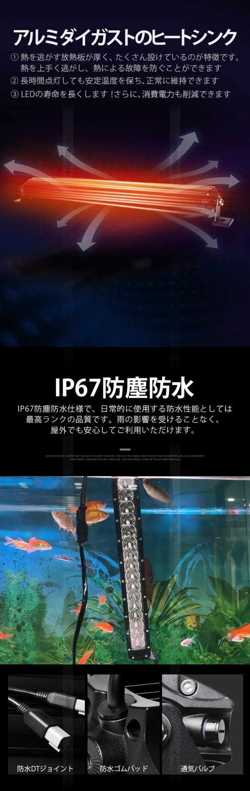イエロー発光 LEDライトバー 50W 作業灯 12V/24V対応 防水IP67 混合ビーム msm-H7050Y ワークライト 車用 トラック/船舶/オフロード車/建設/農業用 最大14ヵ月保証 高視認性黄光 EMCノイズ対策 アルミボディ 広角＆狭角対応 DTコネクタ付き