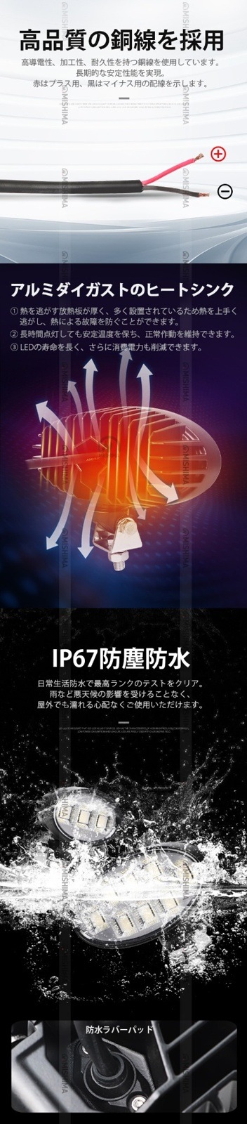 小型楕円型LED作業灯 60W ワークライト 12V 24V 車・農業機械・重機対応  msm8860 防水 4700ルーメン 高効率・広角照射 led作業灯24vノイズ対策