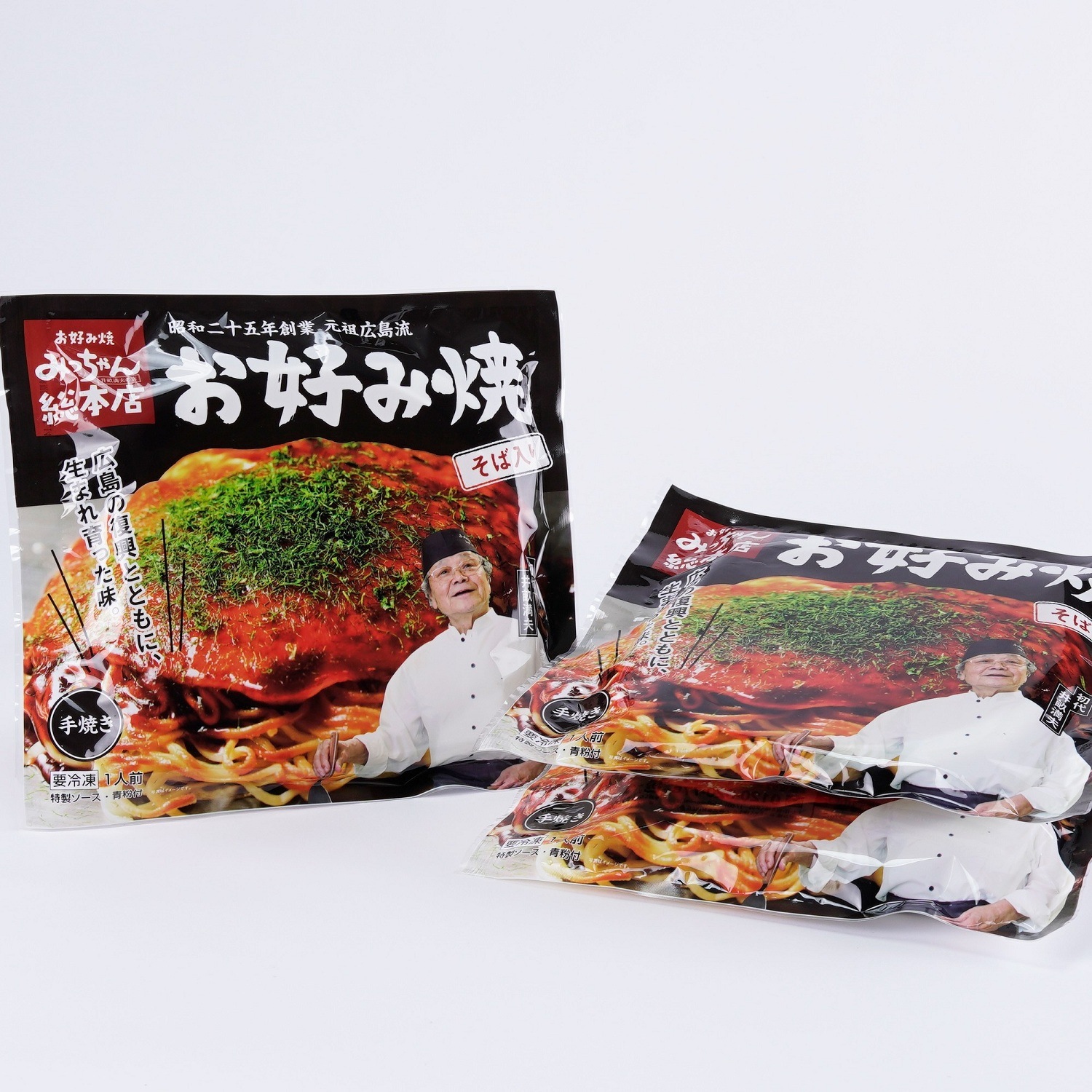 【送料込】広島流お好み焼　そば入3枚＆お好みソースセット【父の日メッセージカード付】