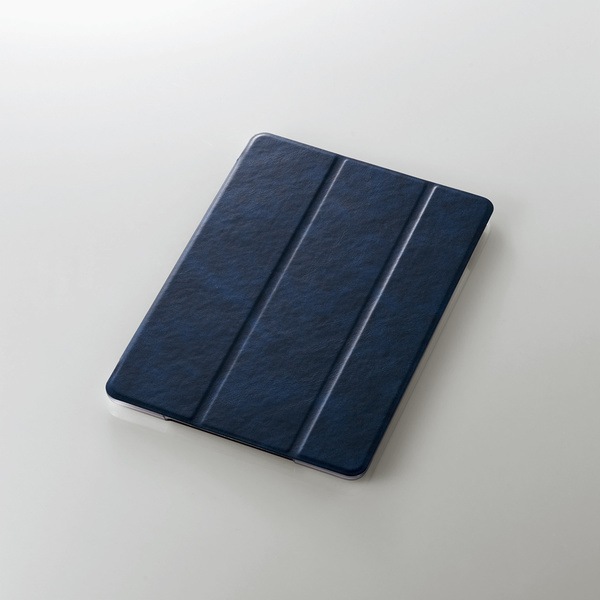 iPad 10.2 2019年モデル／フラップケース／背面クリア／ソフトレザー／２アングル／スリープ対応／ネイビー