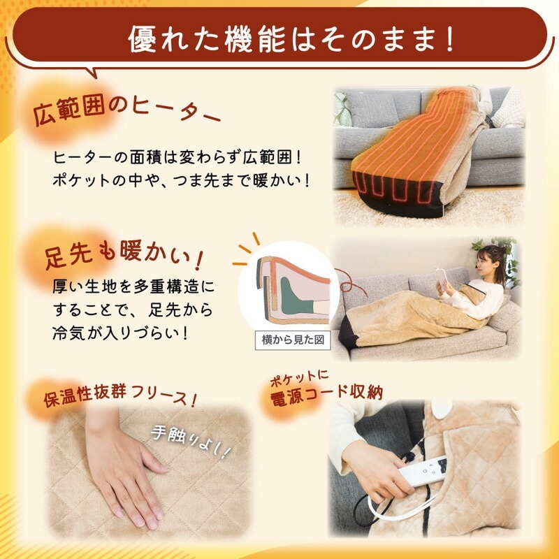 ■THANKO(サンコー) ヒーター内蔵おひとりさま用着るこたつ ダニ対策モード付き「こたんぽ」 KTTK25CBW 