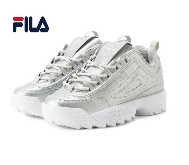 フィラ FILA ダッドスニーカー 厚底 スニーカー レディース ブランド ホワイト シルバー 白 かわいい DISRUPTOR II PREMIUM  METALLIC ディスラプター 2 プレミアム メタリック 5XM02304 063 女性 靴 限定 韓国 ファッション ダンス 22.5cm  23.0cm 23.5cm 24cm 24.5cm