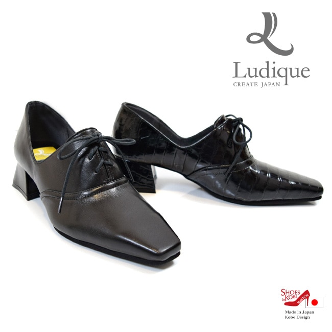 セール商品 Ludique ルディック パンプス 本革 レースアップ スクエア