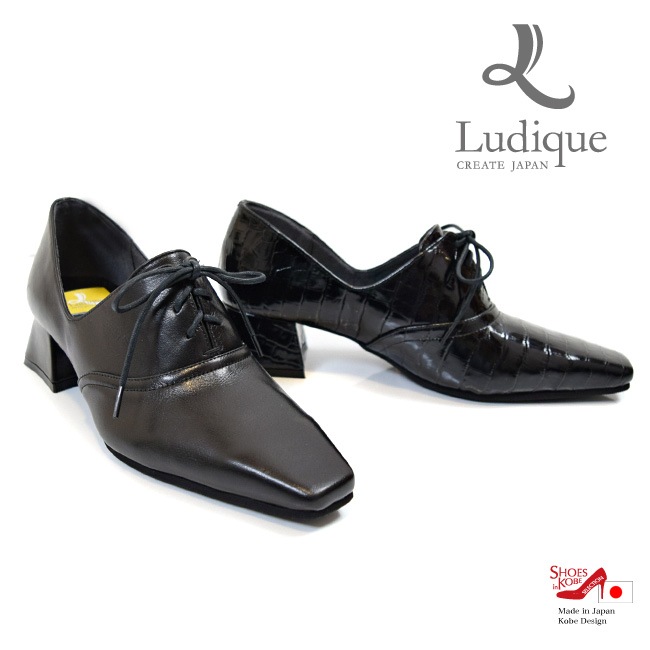 セール商品 Ludique ルディック パンプス 本革 レースアップ スクエア