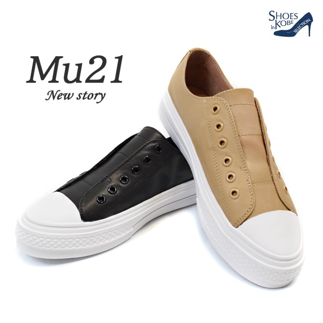 muu. ページ サイズ24cm セール価格 Mu21 スリッポン レディース スニーカー 紐なし 本革