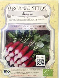 【有機種子】ラディッシュ / 二十日大根 / 紅白セミロングタイプ　小袋　[栽培用 種子 根菜]