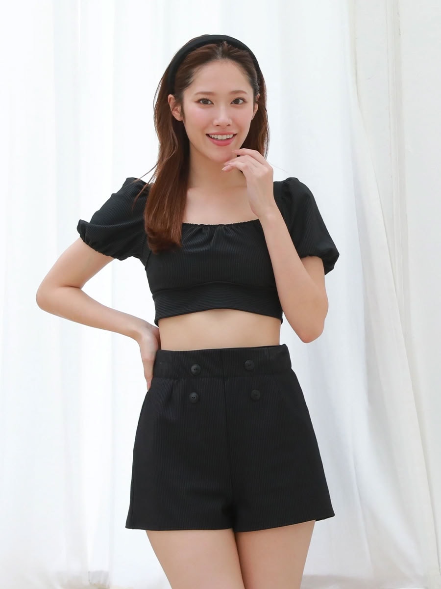 無地ボタン付きAラインハイウエストショートパンツ(248010)｜MIULAN