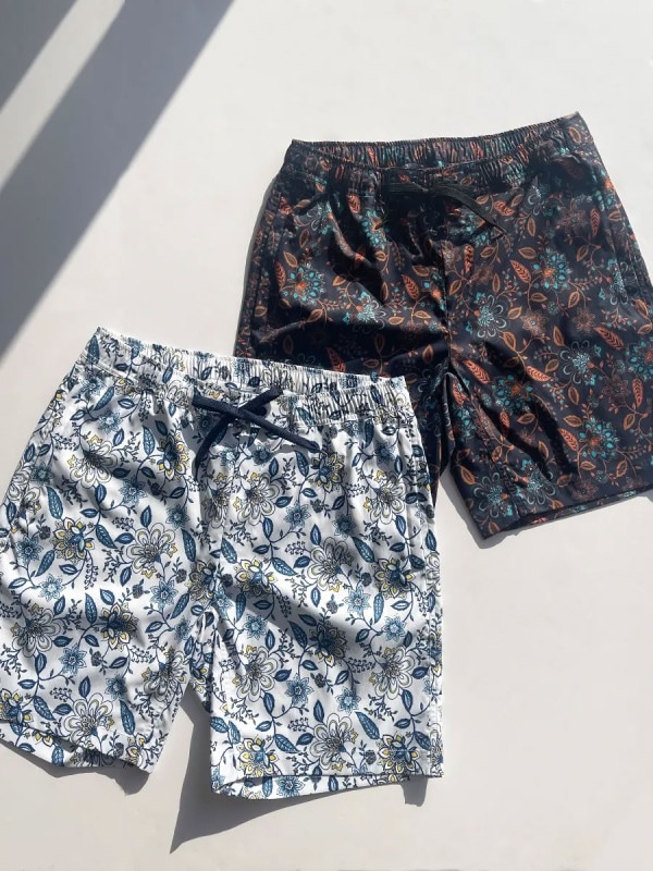 更紗柄レギュラー丈メンズサーフパンツ(246312)