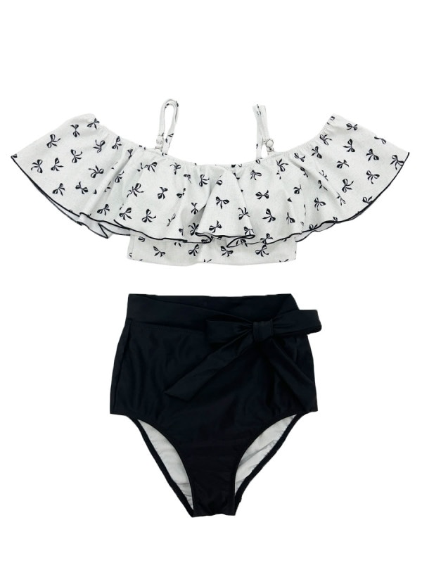 【新作】リボン柄ハイウエストオフショルダービキニ(258005)