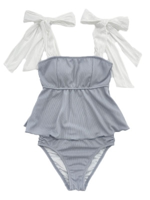 新作】無地リブ素材オフショルダーワンピ見えビキニ(268000)｜MIULAN