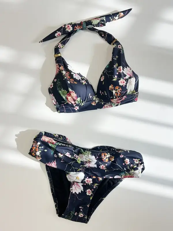 ジャパネスクボタニカル柄サッシュホルターネックビキニ(255000)