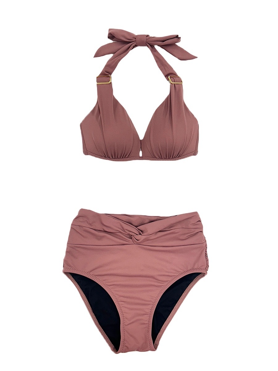 新作】無地サッシュホルターネックハイウエストビキニ【A～Dカップ