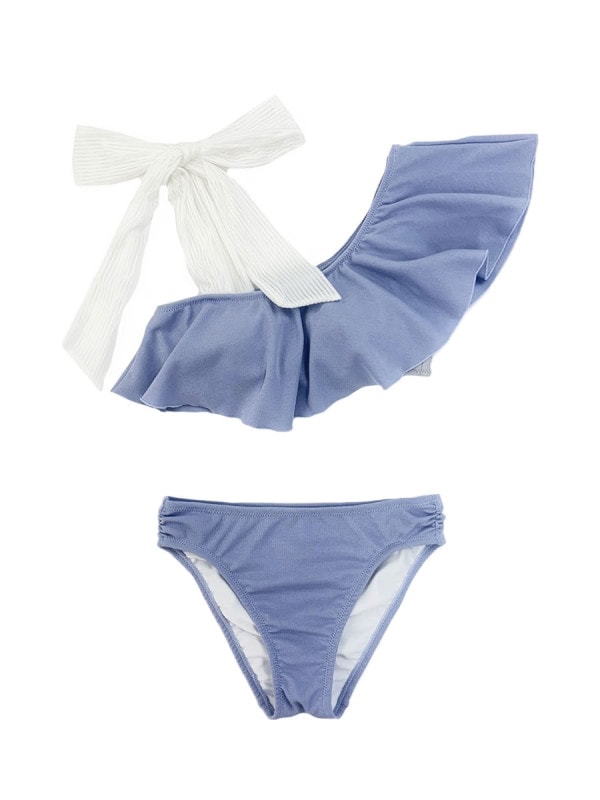 新作】無地リブ素材フレアワンショルダービキニ☆ピンク☆(258026