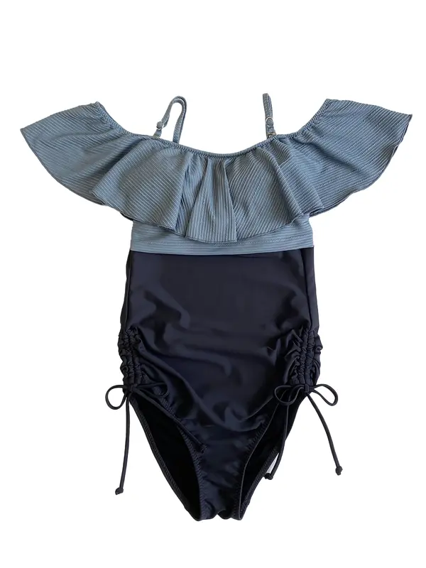 【新作水着】無地リブ素材オフショルダーワンピ見えビキニ(268000)