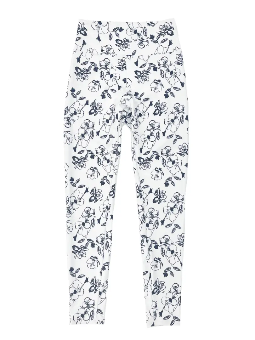 ☆新品☆ M.＆KYOKO 立体フラワー柄レギンス モノクロ線画フラワープレーンレギュラーレギンス(253055)｜MIULAN