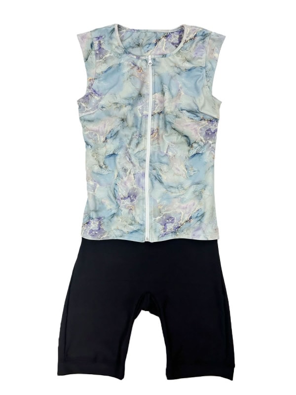 マーブル柄プチスリーブフィットネス水着(253156)