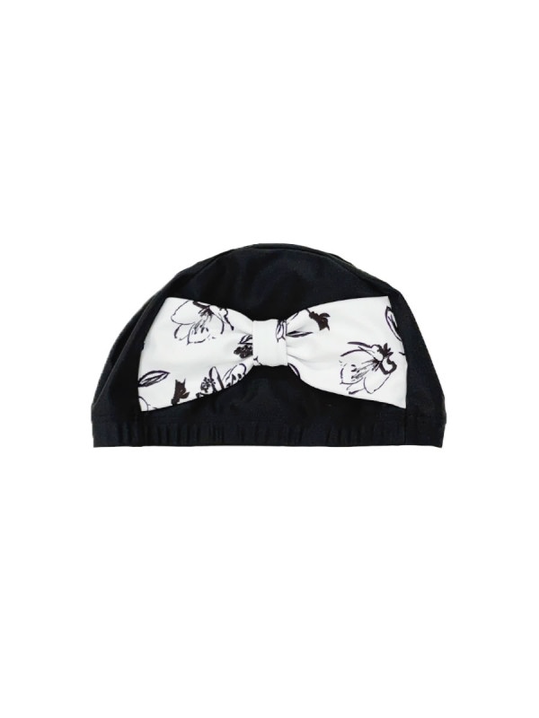 モノクロ線画フラワーリボン付きスイムキャップ(253154)