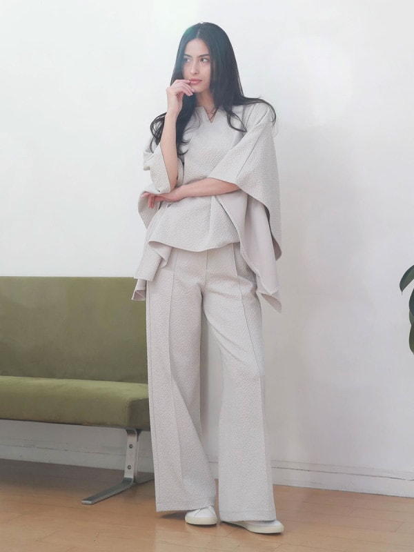 【Relax Wear】ジャガード風ワイドロングパンツ(253069)