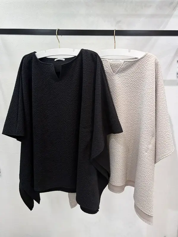 【Relax Wear】ジャガード風フレアポンチョ(253067)