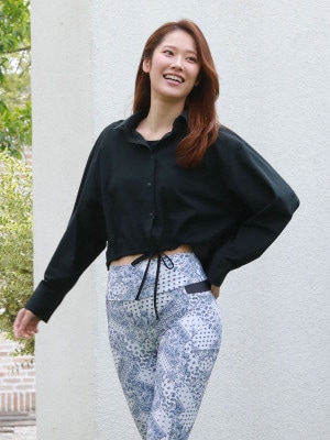 ECO BLUE】エコ素材ストレッチクロップド丈トップス(243045)｜MIULAN
